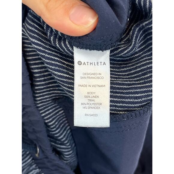 ATHLETA Size 2 Stripe Bali Linen Ankle Pants 211380 Drawstring Waist Navy Blue - Picture 9 of 10